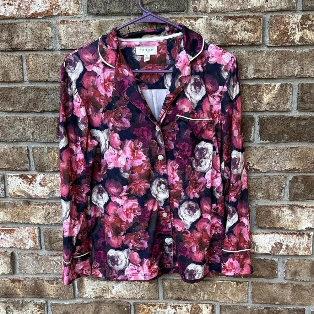 Ted Baker Pink and Purple Floral Button Down Pajama Shirt size Small